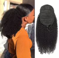 4B 4C Afro Kinky Curly Queue de cheval en cheveux humains 8-14 pouces Remy Extensions avec clips enveloppants et queue de cheval à cordon réglable