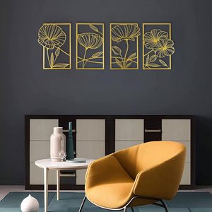 Vente chaude personnalisé tenture murale ensemble de quatre pièces ligne tridimensionnelle feuille de Lotus maison artisanat décoratif - Product Image 6