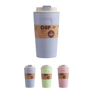 Custom Plastic Tumbler Bamboo Fiber Pink Color <b>Reusable</b> Portable Student Coffee <b>Cup</b> With Lid - Product Image 3