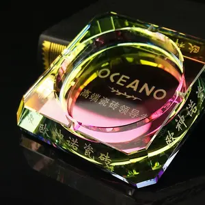 Square with cutting edge rainbow Coating Crystal Ashtray for Cigarettes or Cigars MH-6163