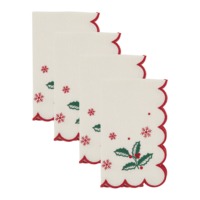 Serviettes en lin sur mesure à bord festonné, brodées de feuilles de houx, 40x40cm, carrées, lavables en machine, écologiques, texture élégante