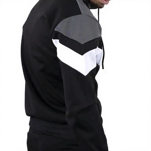 <b>Men</b> Color Blocking Hooded Tracksuit Full Sleeve Drawstring Closure Casual Winter Solid Black Gray <b>White</b> 100% Cotton <b>Joggers</b> Set - Product Image 5