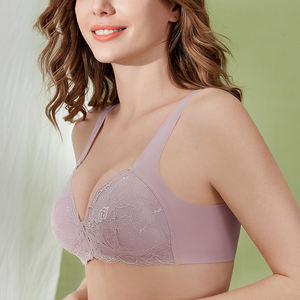 Soutien-gorge sans fil sexy à fermeture avant pour femmes, respirant, en dentelle unie, push-up, sans couture, grandes tailles du M au 5XL - Product Image 2