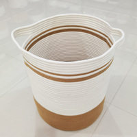 Panier de rangement tissé en corde de coton de style Grand panier Landry Grand organisateur de jouets Catalpa Yao Nouveau panier tissé pliable 16X24
