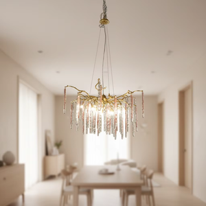 <span class=keywords><strong>Lampadario</strong></span> Moderno di Lusso in Ottone <span class=keywords><strong>a</strong></span> Forma di Ramo d'Albero con <span class=keywords><strong>Gocce</strong></span> di Cristallo Trasparente per Illuminazione Elegante di Soggiorno e Villa - Product Image 2