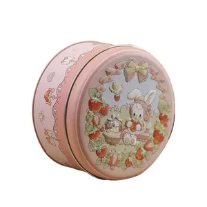 新款135 # 圆罐可爱兔猫饼干罐糖果礼品包装马口铁圆铁盒