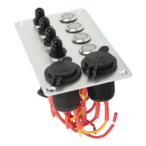 Marine Boat <strong>Switch</strong> Panel, Rocker <strong>Switch</strong> Panel 4 Gang <strong>Push</strong> <strong>Button</strong> <strong>Switch</strong> Panel with Circuit Breakers Cigarette Lighter Socket USB - Product Image 1