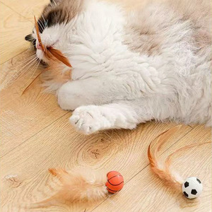 <b>Cat</b> Toys Bouncy Balls With Feathers <b>Plush</b> Interactive Pet Play Soccer Baseball Basketball 11g Zhejiang Origin - Product Image 1