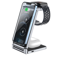 Soporte Inalámbrico Plegable 3 en 1, Cargador Inalámbrico Multifunción de Carga Rápida de 15 W para Teléfono Celular, Compatible con iPhone y Reloj