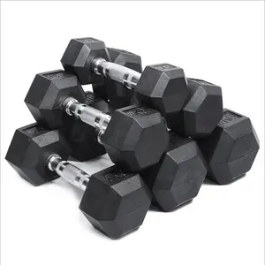 סיטונאי כושר ציוד גומי Hex Dumbells משקולות סט 20kg 50kg Hex גומי משקולות