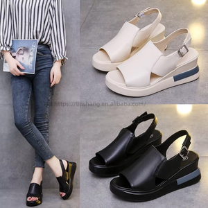 Women's Summer High-Heeled Wedge Sandals <b>Open</b> Toe <b>Open</b> Counter Type One-Button Platform Design High Top Plus Size Options - Product Image 3
