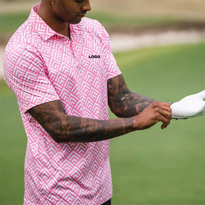 Camiseta de polo de golf para hombre, ligera y personalizada OEM, rosa claro con diseño polinesio, técnica de sublimación con logotipo de su marca impresa - Product Image 4