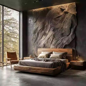 Wabi-sabi Style Homestay Double <b>Bed</b> 1.8m Villa Hotel Retro All Solid Wood Simple Custom Middle-aged Wooden 241225 Fabric Back Be - Product Image 6
