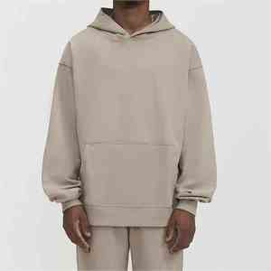 Sweat à capuche pour homme surdimensionné en molleton français brodé avec logo personnalisé, 450 g de coton lourd, sans cordon de serrage, avec poche kangourou - Product Image 2