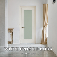 Porte intérieure pré-montée en MDF blanc avec panneau en verre dépoli, à cœur plein, à battant manuel, pour salle de bain et villa