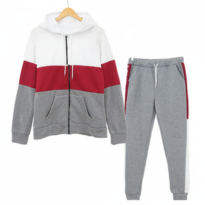 Ensemble de survêtement unisexe de qualité supérieure, 2 pièces, nouveau, fermeture éclair, sweat à capuche et pantalon pour sports d'hiver, motif uni, 100% coton - Product Image 1