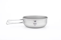 Bol à poignée pliable en titane pur à paroi simple 400 ml, gris argent sablé, design minimaliste, ultraléger, portable, durable