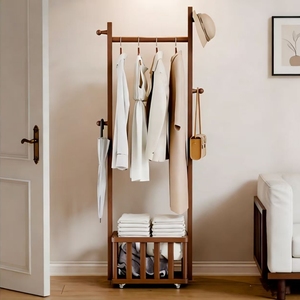 Perchero <span class=keywords><strong>de</strong></span> Pie <span class=keywords><strong>de</strong></span> <span class=keywords><strong>Madera</strong></span> Maciza, Diseño Minimalista, Plegable, Ecológico, con Cesta <span class=keywords><strong>de</strong></span> Almacenamiento <span class=keywords><strong>para</strong></span> Sala <span class=keywords><strong>de</strong></span> Estar y Dormitorio - Product Image 1