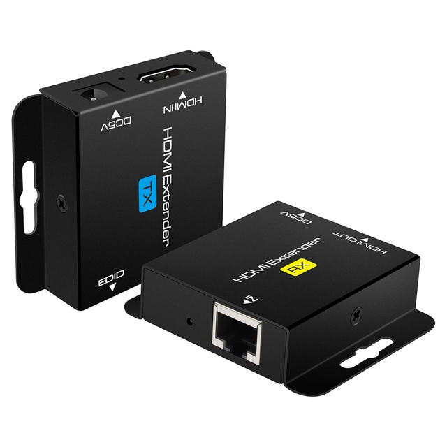 KUYiA HDMI Extender Over Cat6 Ethernet 60m, HDCP 2.2 & HDR Compatible, HDMI Repeater with 5V Power Adapter Signal Booster