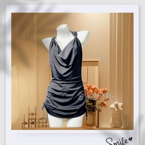 Halter Backless Bodycon <b>Dress</b> Black Satin Drawstring Club Wear - Product Image 5