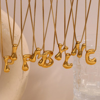 Collier avec pendentif en forme de bulles en or plaqué PVD 18 carats, lettres initiales en acier inoxydable, lettres majuscules gonflées de A à Z, colliers pour femmes, cadeau