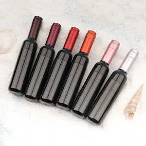 Custom logo red wine shape 5ml plastic round lip gloss tube black cosmetics empty lipgloss glaze container eye shadow applicator