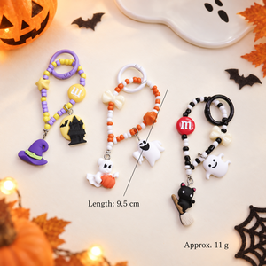 Halloween Cartoon Beaded Phone Charm Metal <strong>Keychain</strong> Ghost Pumpkin Black Cat Witch Hat Bag Charm Pendant Strap Accessory - Product Image 2