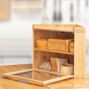 Boîte à pain en bambou à double couche, conteneur de rangement en bois pour comptoir de cuisine avec séparateurs - Product Image 4