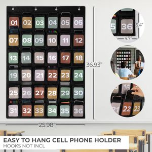 Cell Phone Holder Pocket Chart 36 <b>Numbered</b> Slots Hanging Organizer For Classroom Storage Behind <b>Doors</b> On Walls Rectangle Plastic - Product Image 5
