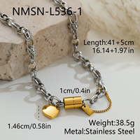 Collar de Cadena Gruesa de Acero Inoxidable Chapado en Oro y Plata con Colgante de Corazón y Grabado Personalizado, Joyería Personalizada para Regalo