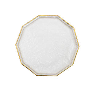 13 بوصة مطرقة نمط الذهب حافة مثمنة جولة شقة واضح الزجاج كعكة طبق عشاء - Product Image 6