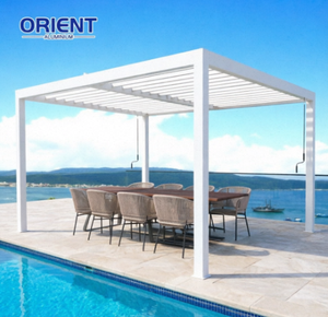 <span class=keywords><strong>Pergola</strong></span> en métal robuste avec <span class=keywords><strong>lames</strong></span> en aluminium inclinées pour balcon urbain - Product Image 1