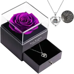 Elegancia redefinida: conjunto de joyas de flores reales eternas de Soft Dream con collar Love You-¡Perfecto para compras en línea!