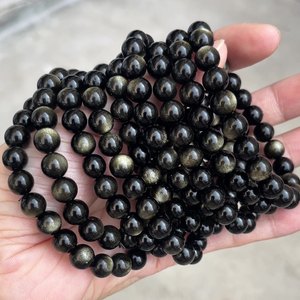 <span class=keywords><strong>Bracelet</strong></span> en <span class=keywords><strong>obsidienne</strong></span> dorée naturelle 7A, perles rondes, pour hommes et femmes, <span class=keywords><strong>bracelet</strong></span> de guérison polyvalent, bracelets très vendus - Product Image 3