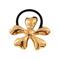 Élastique à cheveux en acier inoxydable plaqué or PVD 18 carats avec fleur en alliage et perles pour femme