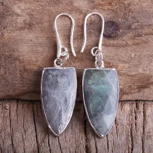 Fashion Jewelry Silver Natural Stone Drop Earring Labradorite & Amazonite Earring