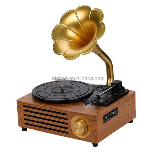 New Gift Classical Gramafon Corneta Toca Discos Phonograph Disc Player Gramophone With Horn