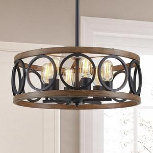 American Retro moderno pendente di casa <span class=keywords><strong>luce</strong></span> nera lampadario in legno grano di metallo per cucina camera da letto ristorante illuminazione centrale - Product Image 1