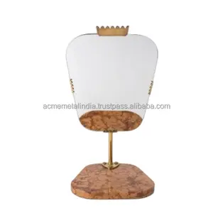 مرآة للطاولة, تصميم تاج الملك ، قاعدة رخامية الحمراء ، لديكور الطاولات ، مطلية بالذهب ، مرآة تزيين المنزل ، العناية الشخصية