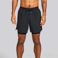 Pantalones Cortos Deportivos para Hombre, de Cintura Alta, con Forro, Negros, con Abertura Lateral, para Correr
