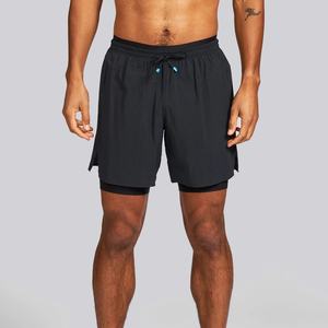 Pantalones Cortos Deportivos para Hombre, de Cintura Alta, con Forro, Negros, con Abertura Lateral, para Correr - Product Image 2