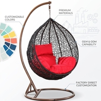 Fauteuil suspendu œuf personnalisé en rotin PE noir avec support, pour jardin et terrasse