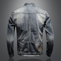 Veste en jean rétro américaine slim pour homme avec col montant et fermeture éclair, idéale pour le travail, le cyclisme et la moto