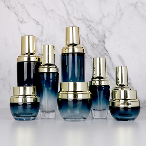 Meilleure Vente : Flacon Pompe de Luxe en Verre à Fond Épais pour Huile Corporelle et Lotion, Bouteille de Soins de la Peau à Dégradé Bleu, Pot de Sérum Visage - Product Image 1