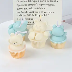 Ins Handmade Wedding Home Decoration Cake Cup Bear Shaped Candle Aromatic Birthday Gifts Scented Soy Wax Candle