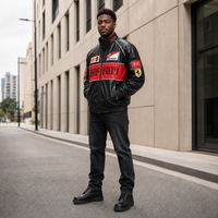 Blouson Bomber Long et Fin pour Homme, Style Vintage Moto, en Nylon Ripstop, Décontracté Hiver, Rétro Color Block, avec Patchs Motocyclistes