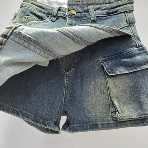 New Design Vintage Blue <strong>Black</strong> Washed Denim <strong>Skorts</strong> Women High Waist Sexy Jean Shorts Ladies Designer Asymmetrical Mini Skirts - Product Image 5