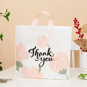 Thank you fashion clear printing packaging bags handle big small carrier plastic package bag manufacturer