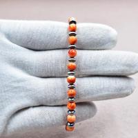 Pulsera Elástica Vintage Hecha a Mano con Perlas de Acero Inoxidable y Turquesa de Ostra Espinosa Naranja, Sin Níquel, Sin Plomo, Unisex