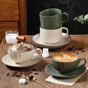 북유럽 유약 세라믹 익스프레스 머그 도자기 에스프레소 카푸치노 라떼 컵 터키 커피 차 컵과 접시 세트